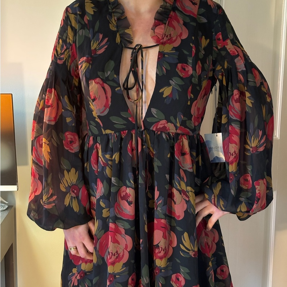 NEW WITH TAGS, Gorg Majorelle Black Dress with Red Florals - Picture 1 of 7